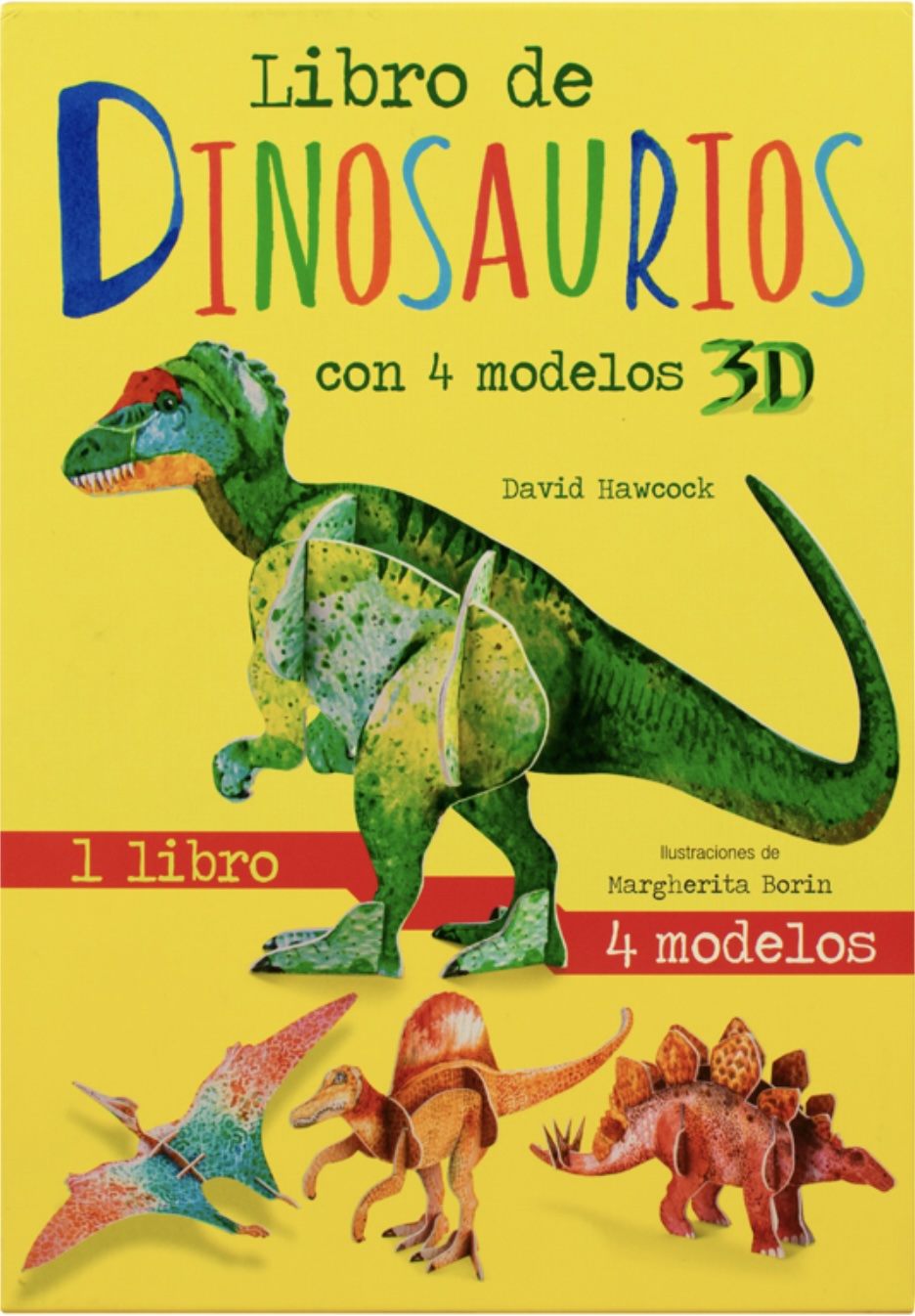 Libro de dinosaurios con 4 modelos 3D